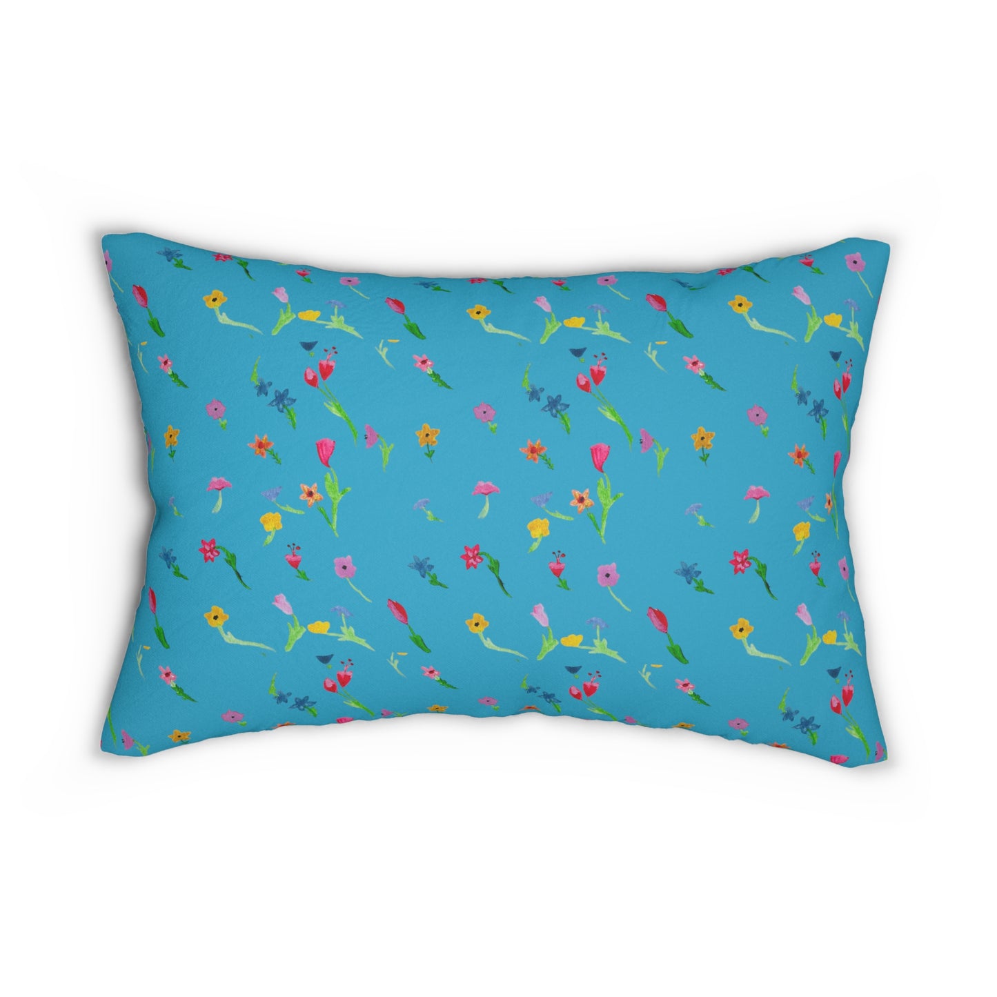Floating Flowers Spun Polyester Turquoise Lumbar Pillow