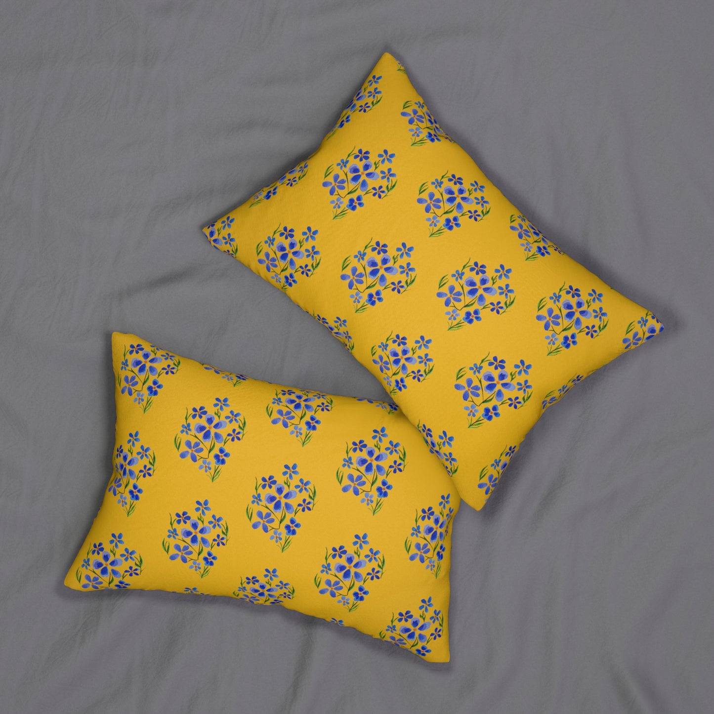 Forget Me Not Spun Polyester Yellow Lumbar Pillow