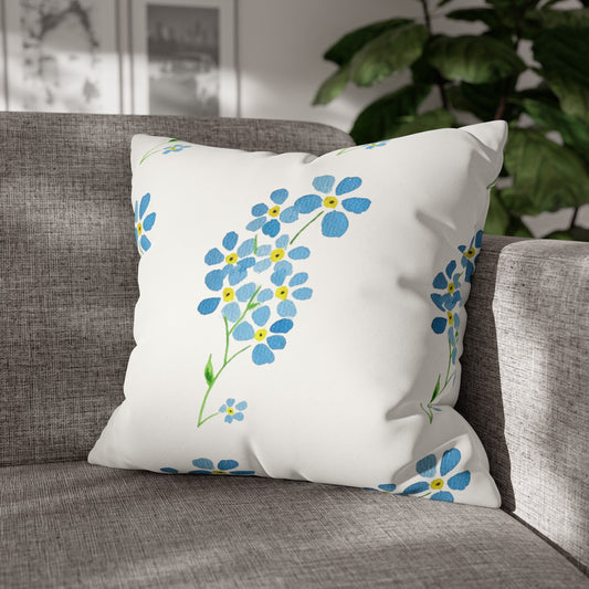 Forget Me Not Floral Faux Suede Square Pillowcase