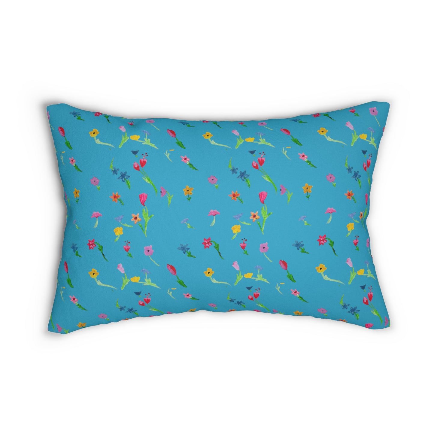 Floating Flowers Spun Polyester Turquoise Lumbar Pillow