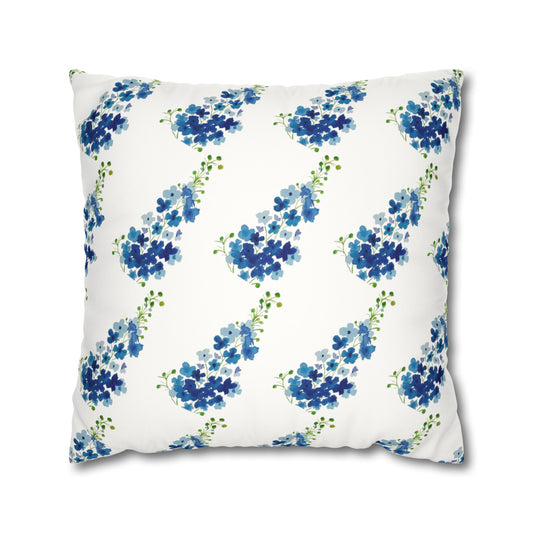 Blue Flowers Floral Faux Suede Square Pillowcase