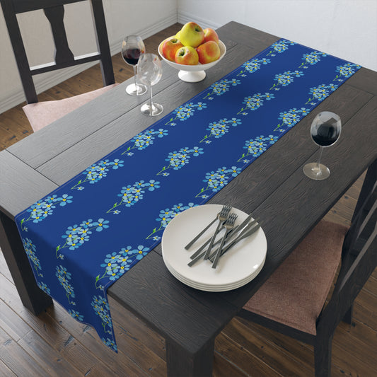 Forget Me Not Floral Table Runner - Dark Blue (Cotton, Polyester)