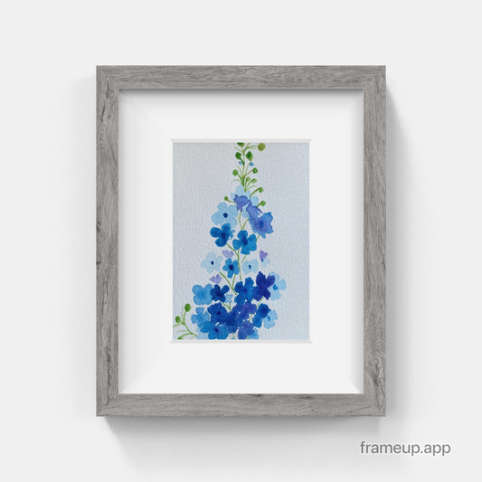 Blue flowers original watercolor postcard