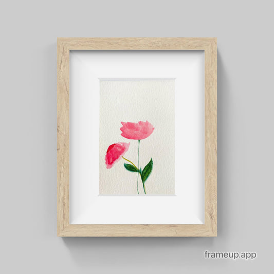 Two pink flowers watercolor print