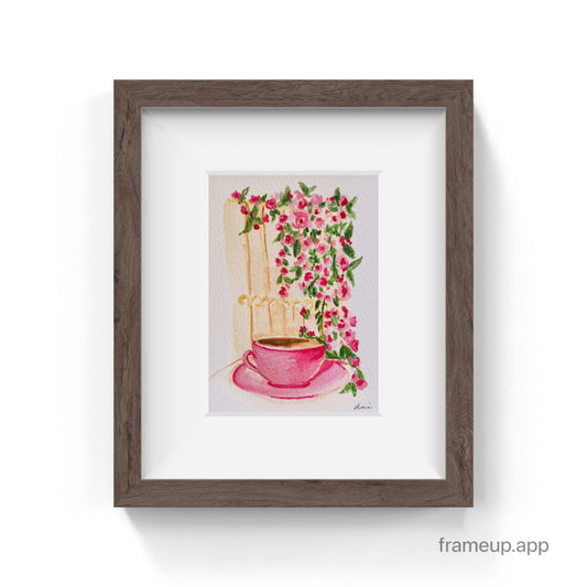 Coffee and Roses watercolor print
